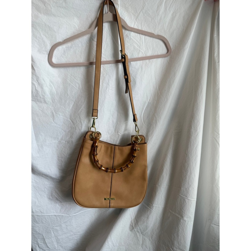 Enzo Angiolini Tan‎ Crossbody Hobo Bag with Bamboo Handles Gold Hardware